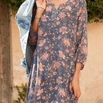 Garnet Hill  Bishop‎ Sleeve Silk Dress with Slip Floral Boho 3/4 Sleeves Size 10 Photo 0