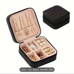 Mini Jewelry Box Portable Travel Jewelry Storage Box, PU Leather Small Organizer Black Photo 13