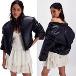 Free People NEW x BlankNYC Bold Blend Faux Leather Crop Puffer Bomber Jacket XS Photo 1