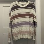 Purple Multi Striped Sweater Waffle Knit Top Size Small Crew Neck Drop Shoulder Photo 0