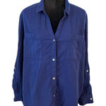 Wonderly  Women’s Top XL Gauzy Roll Tab Sleeves Button Down Photo 0