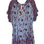 Umgee + Floral Mixed Print Split Neck Ruffle Sleeve Romper Sky Blue Plus Size 2X Photo 1