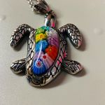 Sea Turtle Necklace Stainless Steel Multicolor Millefiori Floral Center 20 inch Photo 2