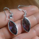 Simulated Purple and White Diamond Sterling Silver Dangle Earrings Photo 0