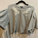 1. State  Womens XS Gray Embroidered Floral Bell‎ Sleeve Sweatshirt Top Photo 0
