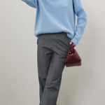 Ganni Gray Stripe Cotton Pinstripe Wide Leg Pants Size 38 Photo 2