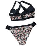 Volcom  Floral Bikini Swimsuit Black Coral Blue Pink Halter Top Bottoms Large Photo 2