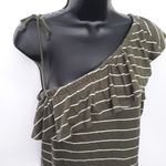 Old Navy  olive green striped ruffle shoulder top Photo 2