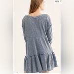 Free People  One blue Jolene waffle knit 1/4 button vneck mini dress Photo 3