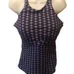 Athleta  Tangier Tankini 36D/DD Blue Printed High Neck Swim Underwire Bra Cut Out Photo 0