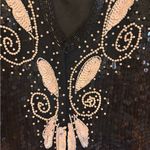 Vintage Patchouli Silk Beaded Sequin Keyhole Cocktail Mini Dress Black L Size L Photo 8