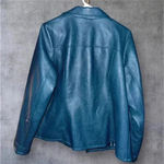 Alfani NWOT Women's Asymmetrical Zip Teal Faux Leather Jacket size 1X Photo 11