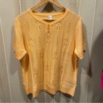 Cute pointelle peaches and cream lotus fairy flower short sleeve sweater Orange Size 14 Photo 4