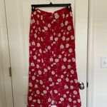 Christopher & Banks Vintage  women’s red tan floral polyester‎ zip maxi skirt 6 Photo 3