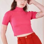 Big Bud Press Short Sleeve Essential Turtleneck Top in Hot Pink XS Photo 0