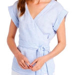 Vineyard Vines Linen Wrap Top Women's Small Blue Stripes Beach Nautical Summer Photo 0