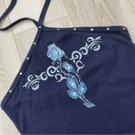 Y2K Halter Tank Top studded rose handkerchief womens Navy Blue (medium) dark vtg Photo 6