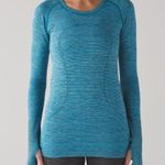Lululemon Athletica Teal Striped Long Sleeve Top Swiftly Tech Crewneck Photo 0