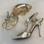 Gucci  Women's Size 7B Gold Metallic Studded T Ankle Strap Stiletto High Heels Photo 0