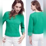 Anthropologie  Moth Kelly Green Pullover Sweater Flower Cropped Knit Sweater Photo 1