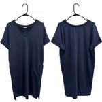 Garnet Hill  Navy Stretch Jersey Everyday T-Shirt Dress Lagenlook Cozycore Large Photo 1