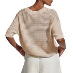 Varley  Callie Knit Boxy Split V-Neck Short Sleeve Top Open Knit Moonlight Tan M Photo 2