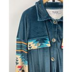 Rowdy Crowd Blue Western Aztec Soft Ribbed Velvet Long Sleeve‎ Button Up Shirt L Size L Photo 4