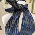 Halston Heritage NWOT  Scarf Neck Short Dress Saphire Blue Gold Diamond Scarf Nec Photo 7