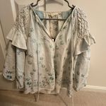 Anthropologie NWT  Embroidered Smocked Linen Top Boho Photo 2