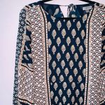 Chelsea28 NWOT Navy Blue & Tan Boho Printed Ruffle Backless Dress Photo 1