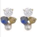 CAROLEE Stone & Freshwater Pearl Stud Earrings, Blue/Yellow/Gold,‎ Pearl, NWT Blue Photo 0