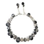 Hand Wired Bracelet with Stained Glass, Crystals and Painted Glass on Bangle Silver Photo 2