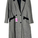 Vintage Deadstock Noble Fashions Wool Herringbone Maxi Pea Coat Sz 8 Velvet Trim Black Photo 0