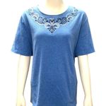 Allison Daley  3X Blue Embroidered Tee Shirt Soft Cotton Knit Plus Size Classic Photo 1