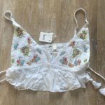 Free People embroidered flutter white tassel crop tank top XS NEW Boho Gypsy Photo 3