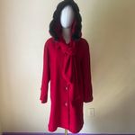 Vintage Dennis Basso Red Wool Cashmere Coat Hooded Faux Fur Trim Scarf Small Photo 4