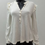 Pilcro  Urban Outfitters‎ White Ruffle Henley Long Sleeve Top Women's MediumNWOT Photo 0