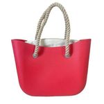 Beach Tote Red Rubber Canvas Lined Tote bag with braided rope handle Photo 0