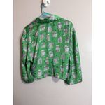 ZARA Women's Knotted Collard Open V~Neck Green Satin Shops Print Crop Blouse M Photo 3