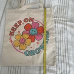 Reusable Canvas Tote Bag Keep On Growing Flower Smiley Face Shopper Y2K Retro Tan Photo 2