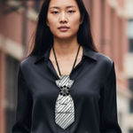 “Dainty Dapper” Black and White Striped necktie necklace with beautiful add on Photo 0