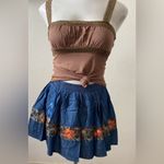 POL 🆕 Denim Embroidered Floral Skater Mini Shirt S🆕 Photo 3