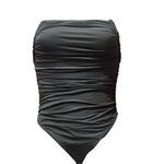 None Solid Black Ruched Square Neck Cheeky One-Piece Swimsuit Size Medium Photo 3
