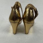 Kate Spade  New York Gold Leather Snake‎ Print D'orsay Pumps Wedge Sandals Sz 7 Photo 3