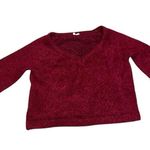 Anthropologie Moth Burgundy Fuzzy Eyelash V Neck Bell Sleeve Sweater size XL Photo 3