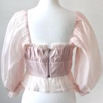 Vestique Coquette Light Pink Sheer Ruffle Crop Top Sweetheart Puff Blouse Small Photo 7