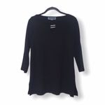 Karen Scott Black 3/4 Sleeve Top | XS | Silver Bar Neckline Stretch Blouse Photo 1