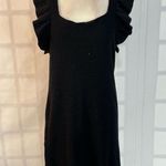Anthropologie  Pointelle Ruffled Butterfly Sleeve Black Knit Mini Crochet Dress L Photo 0