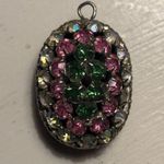 Vintage AB Rhinestone Jet Glass Domed Pendant 1950s Czech/West Germany Style Black Photo 0