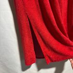 Red V Neck Long Sleeve Terry Cloth Midi Dress Pockets Handmade Holiday Retro S Photo 3